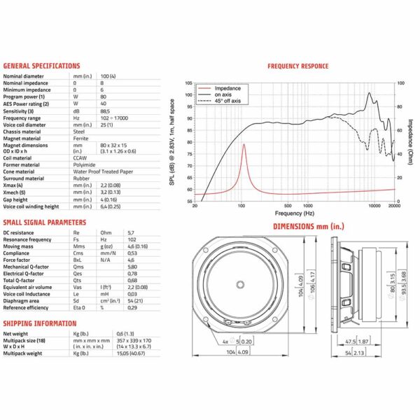 Altoparlante 4 fullrange LAVOCE FSF041.00 80W