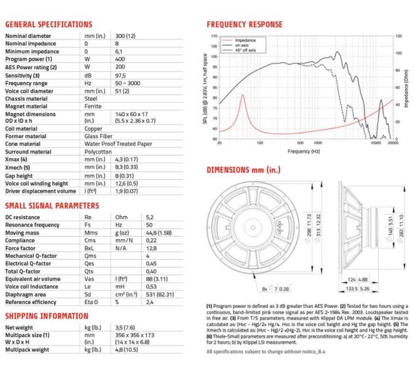 Woofer 12 LAVOCE WSF122.02 400W