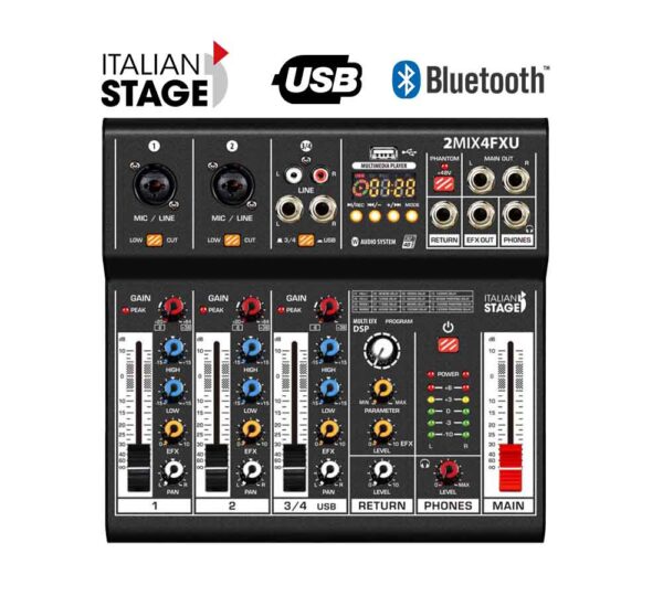 Mixer audio ITALIAN STAGE IS 2MIX4FXU 4 canali con effetti USB BLUETOOTH