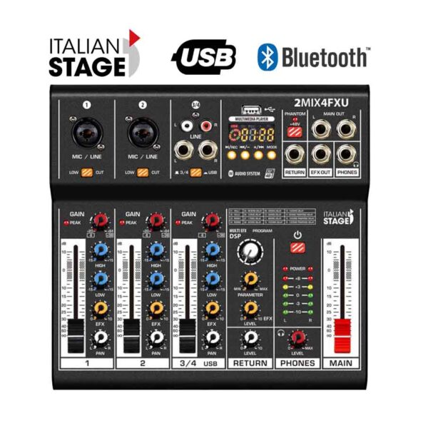 Mixer audio ITALIAN STAGE IS 2MIX4FXU 4 canali con effetti USB BLUETOOTH