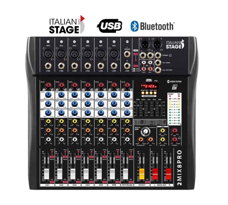 Mixer audio ITALIAN STAGE IS 2MIX8PRO 8 canali con effetti USB BLUETOOTH